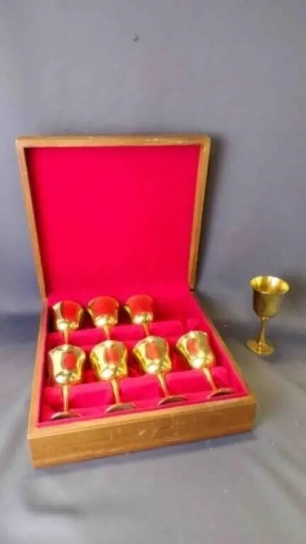 Vintage "Salem" Brass Goblet Set in Wood Case