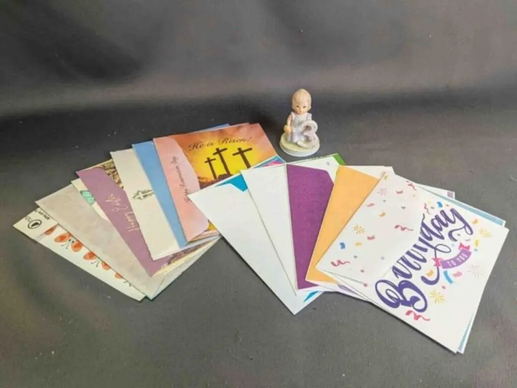 Lot of 3 Items Greeting Cards, Stickers & Figurine