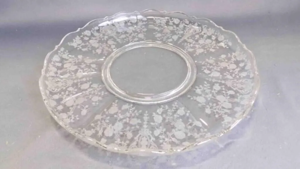 Vintage Floral Frosted Etched Glass Cake Platter