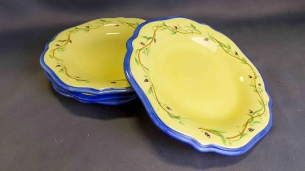 4 Vintage Salad Plates w/Blue Scalloped Band Edge