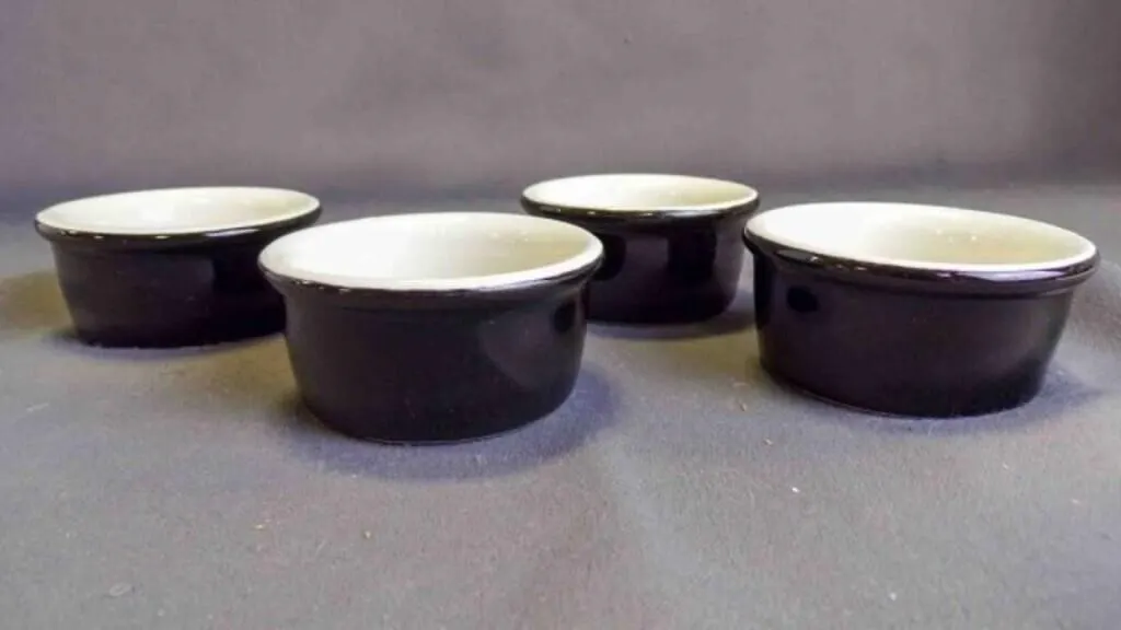 4 Vintage "Ebony" Hall China Co. Ceramic Ramekins