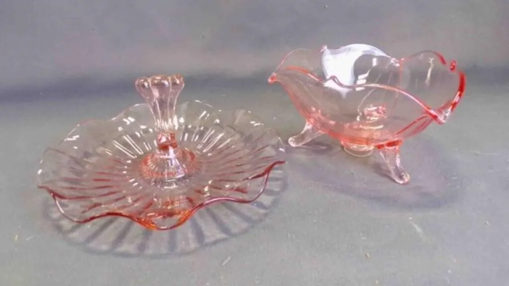 2 Beautiful Vintage Pink Hued Depression Glassware