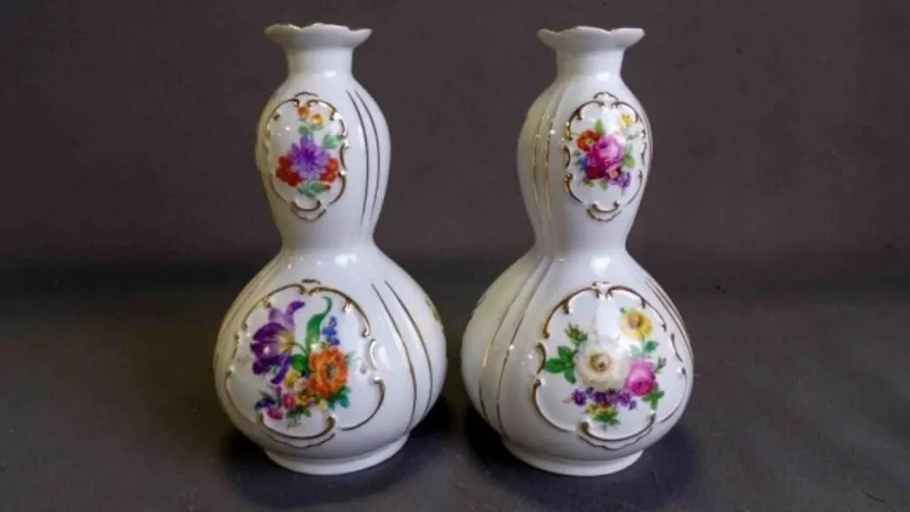 Pair of Vintage Porcelain Double Gourd Bud Vases