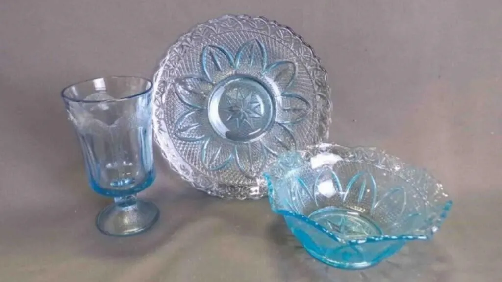 Vintage Capri Pattern Ice Blue Plate & Bowl Set w/