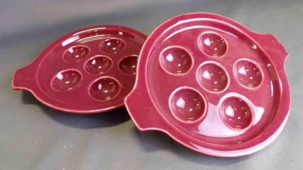 Pair of Burgandy Glazed Ceramic Escargot Platters