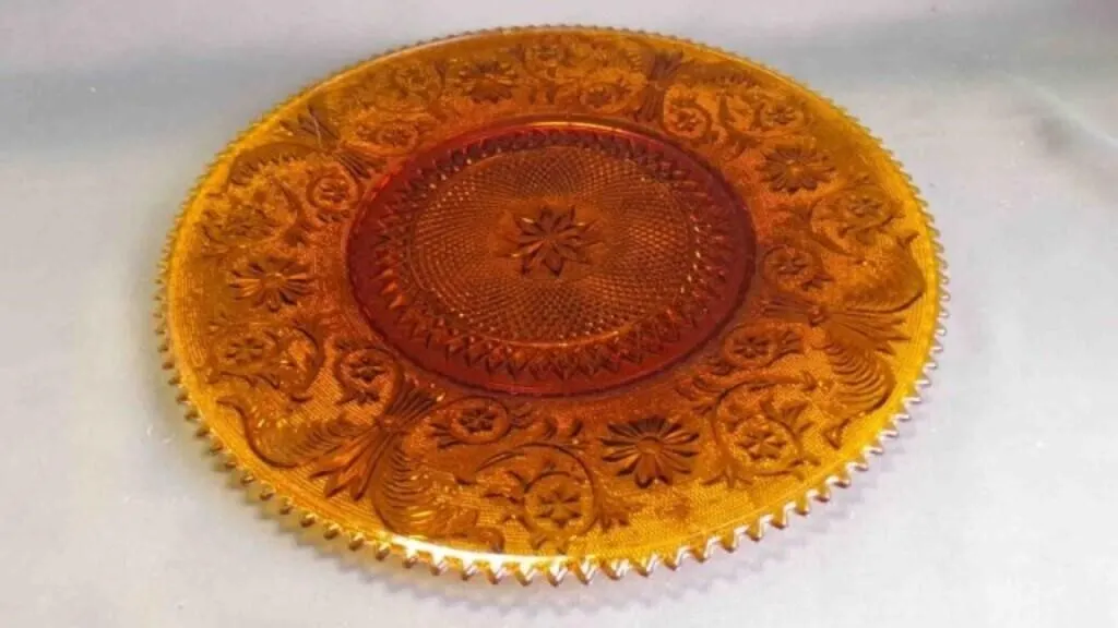 Beautiful Vintage Embossed Amber Glass Platter