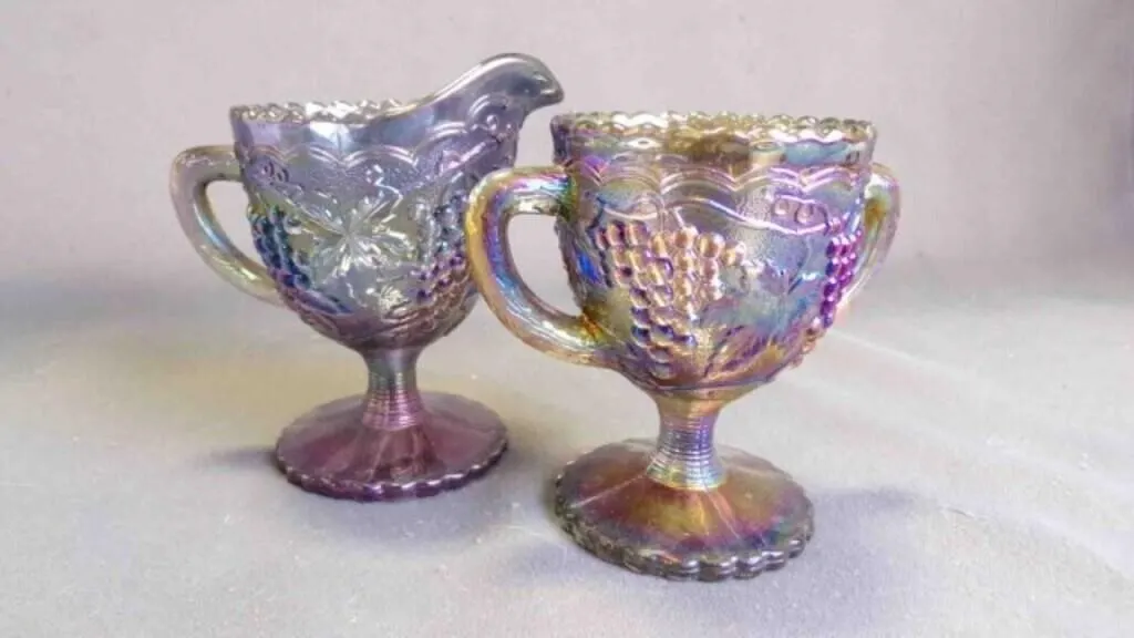 Vintage Carnival Glass Sugar Bowl & Creamer Set