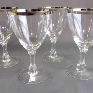 4 Vintage "Wedding Ring" Platinum Rim Wine Glasses