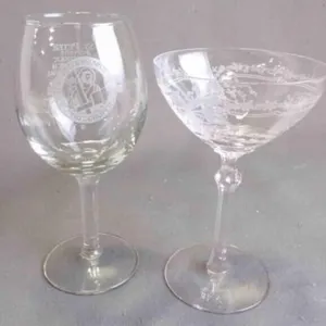 Vintage Fostoria Sorbet Glass & Advertising Glass