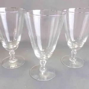 3 Vintage Stemmed Clear Platinum Rim Wine Glasses