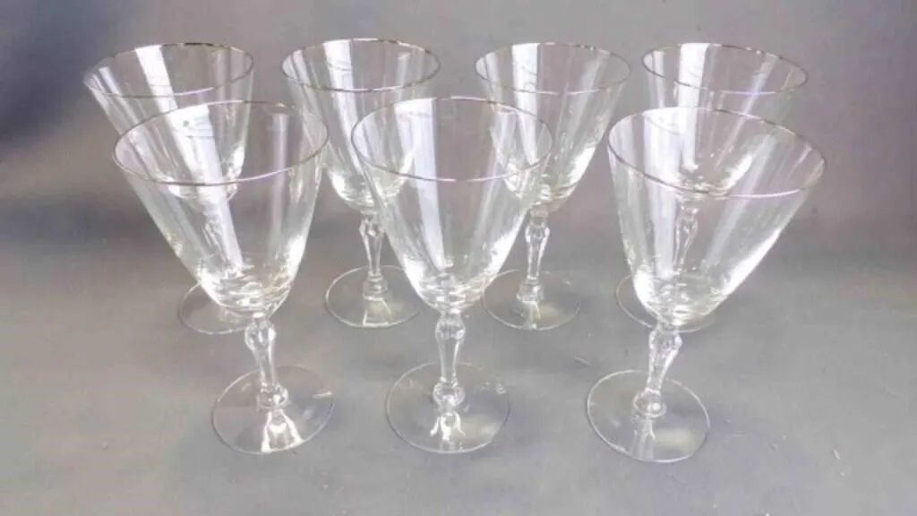 7 Vintage "Engagement" Platinum Rim Drink Glasses