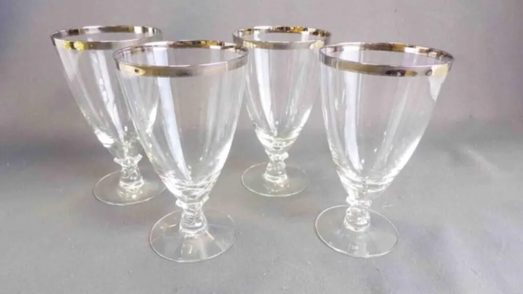 4 Vintage "Wedding Ring" Platinum Rim Wine Glasses