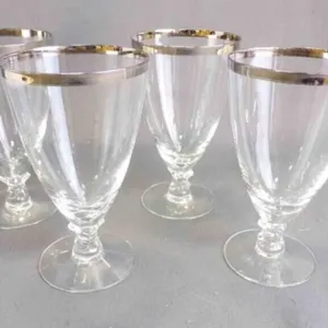 4 Vintage "Wedding Ring" Platinum Rim Wine Glasses