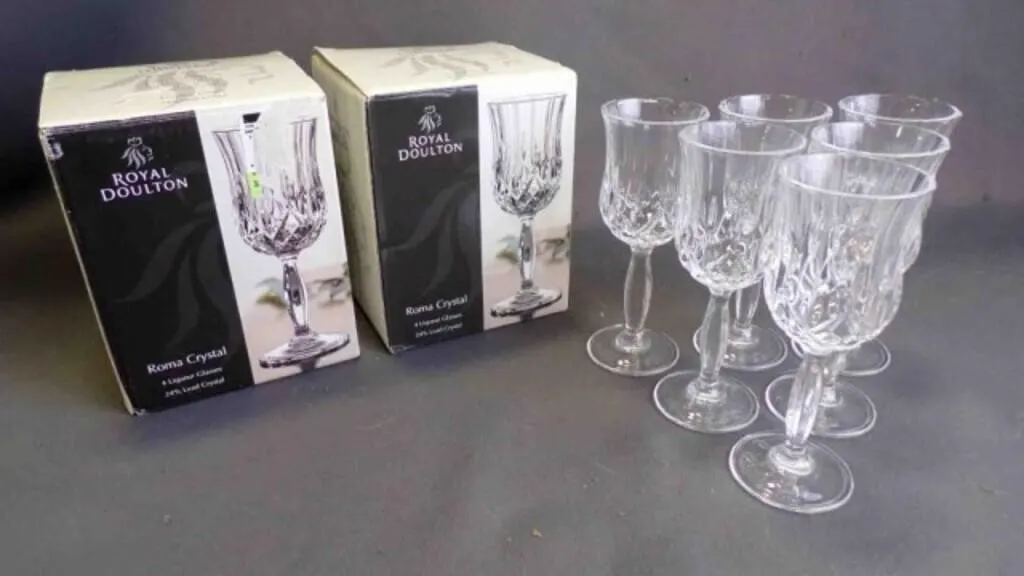 6 Royal Doulton Roma Crystal Liqueur Stem Glasses