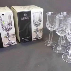 6 Royal Doulton Roma Crystal Liqueur Stem Glasses