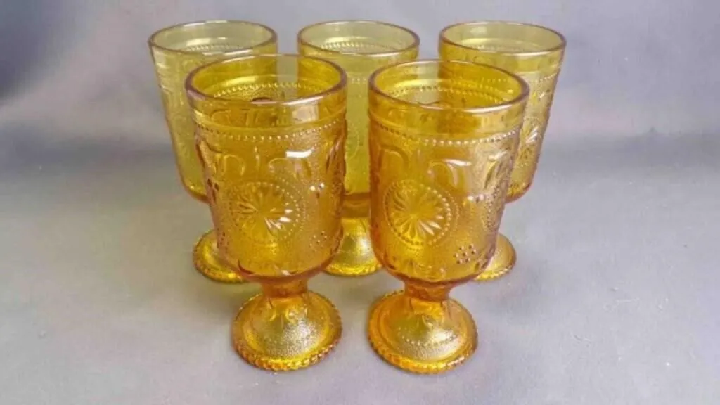 5 Beautiful American Concord Amber Glass Goblets