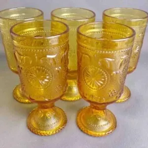 5 Beautiful American Concord Amber Glass Goblets