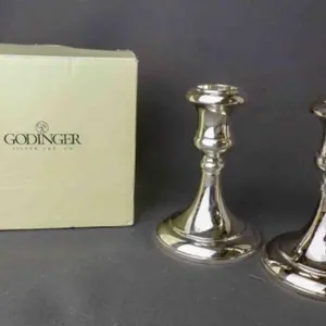 Set of 2 Silver-Plated Candlestick Console Holders