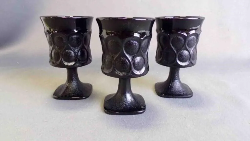 3 Vintage Ebony "Spotlight" Glass Drinking Goblets