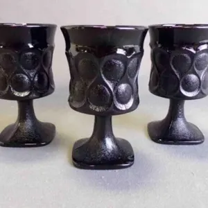 3 Vintage Ebony "Spotlight" Glass Drinking Goblets