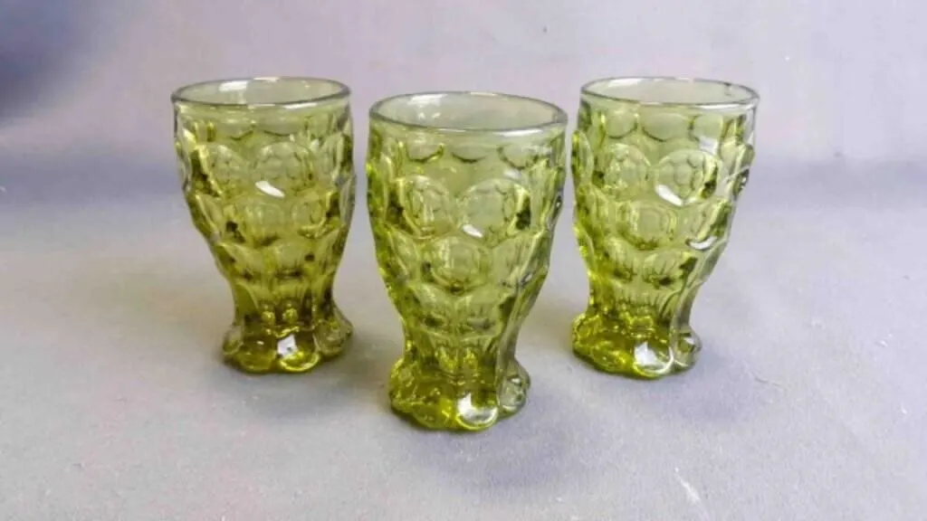 3 Vintage Olive "Thumbprint" Drinking Tumblers