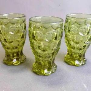 3 Vintage Olive "Thumbprint" Drinking Tumblers