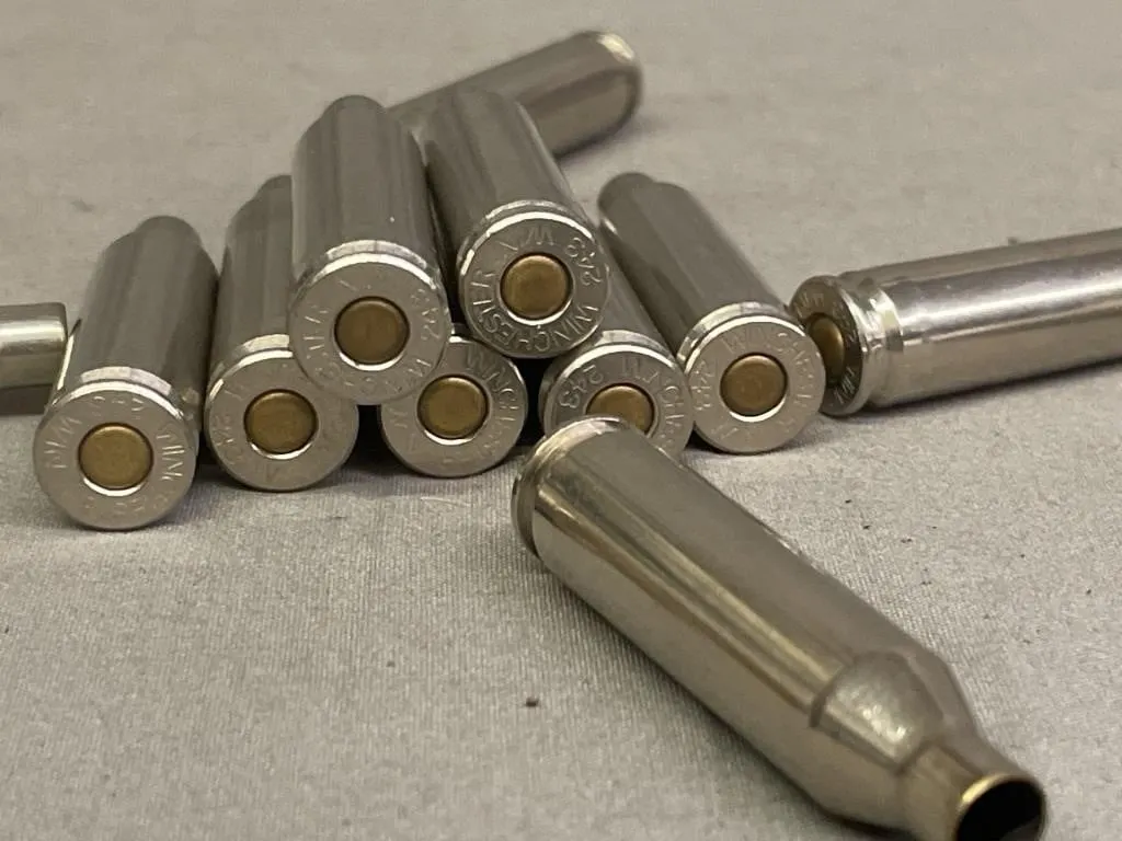 Bag of 12 primed .243 cal. WIN brass.
