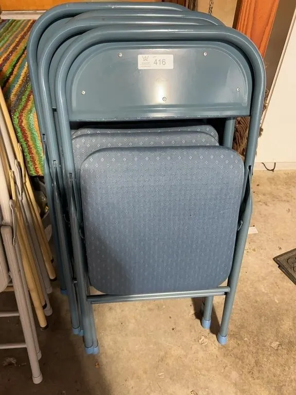 Set of 4 Blue Metal Folding Chairs