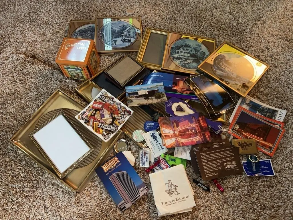 Casino Souvenirs: Tobacco Tin & Frames Lot