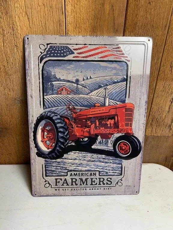 Red Tractor Embossed Tin Wall Sign
