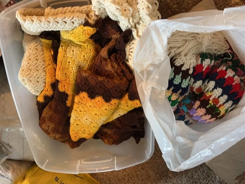 Hand Crochet Afghan Blankets & Woven Throws Lot