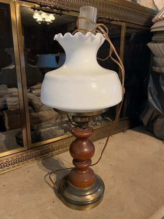Spun Wood & Brass Hurricane Table Lamp