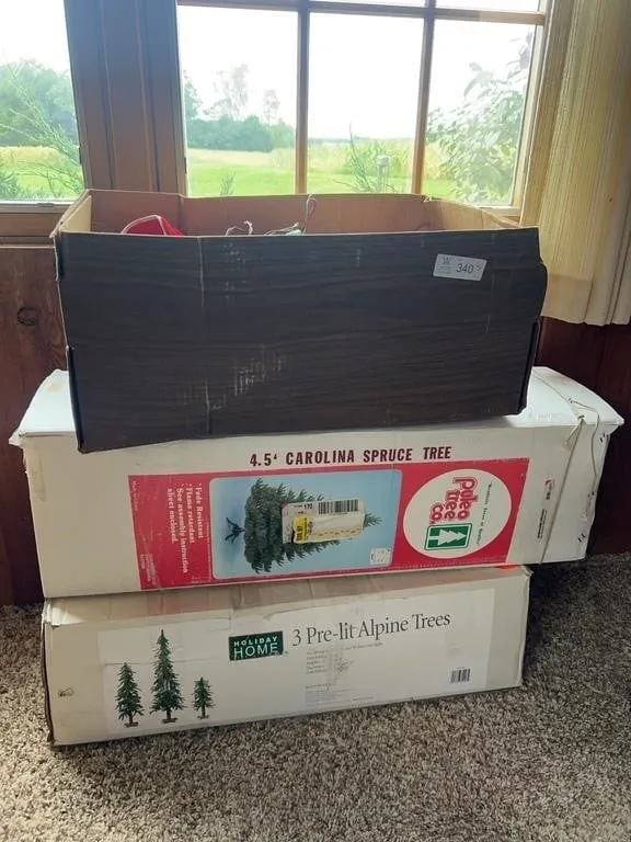 Artificial Christmas Trees & Decorations Lot