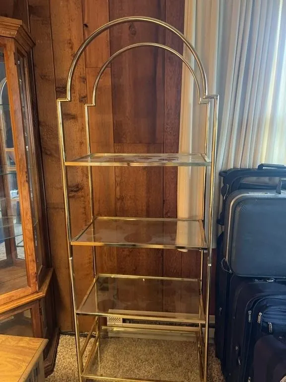 Mid Century Brass Tone Arched Etagere Shelf