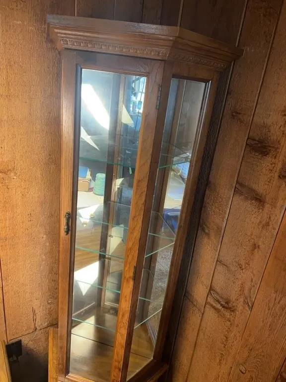 Lighted Oak Corner Curio Cabinet