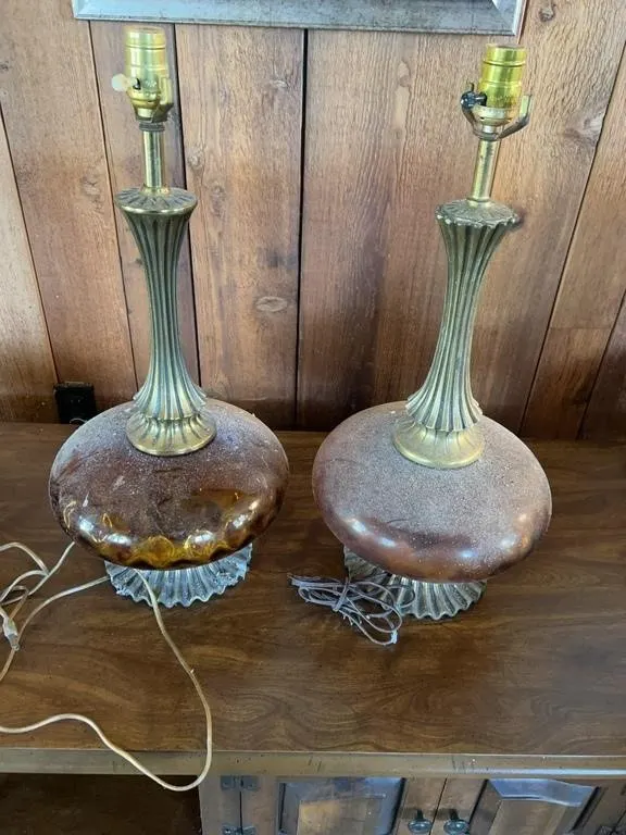 Mid-Century Modern Amber Glass Table Lamps