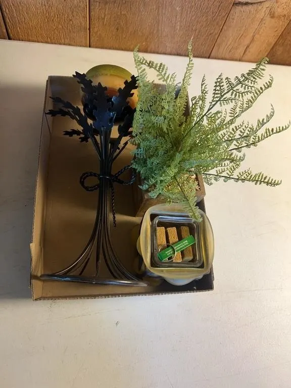 Metal Candelabra with Faux Fern & Candleholders