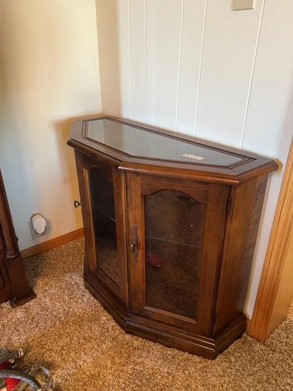 Wood Curio Display Cabinet with Glass Top