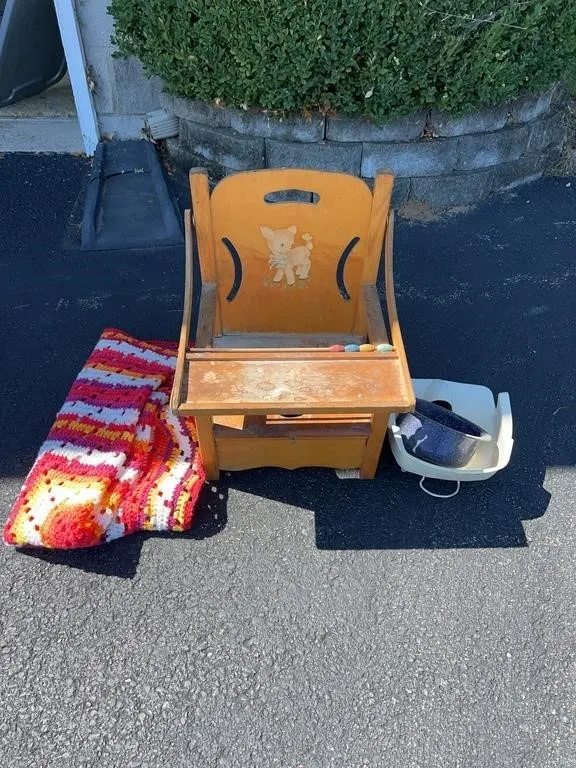 Antique Child Training Potty Chair & Enamel Basin