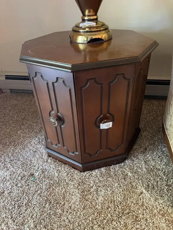 Hexagonal Wood End Table with Storage