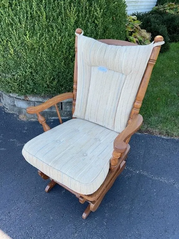 Oak Glider Rocker with Cushions