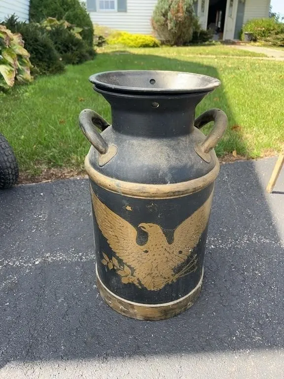 Antique 10-Gallon Milk Can with Eagle Design