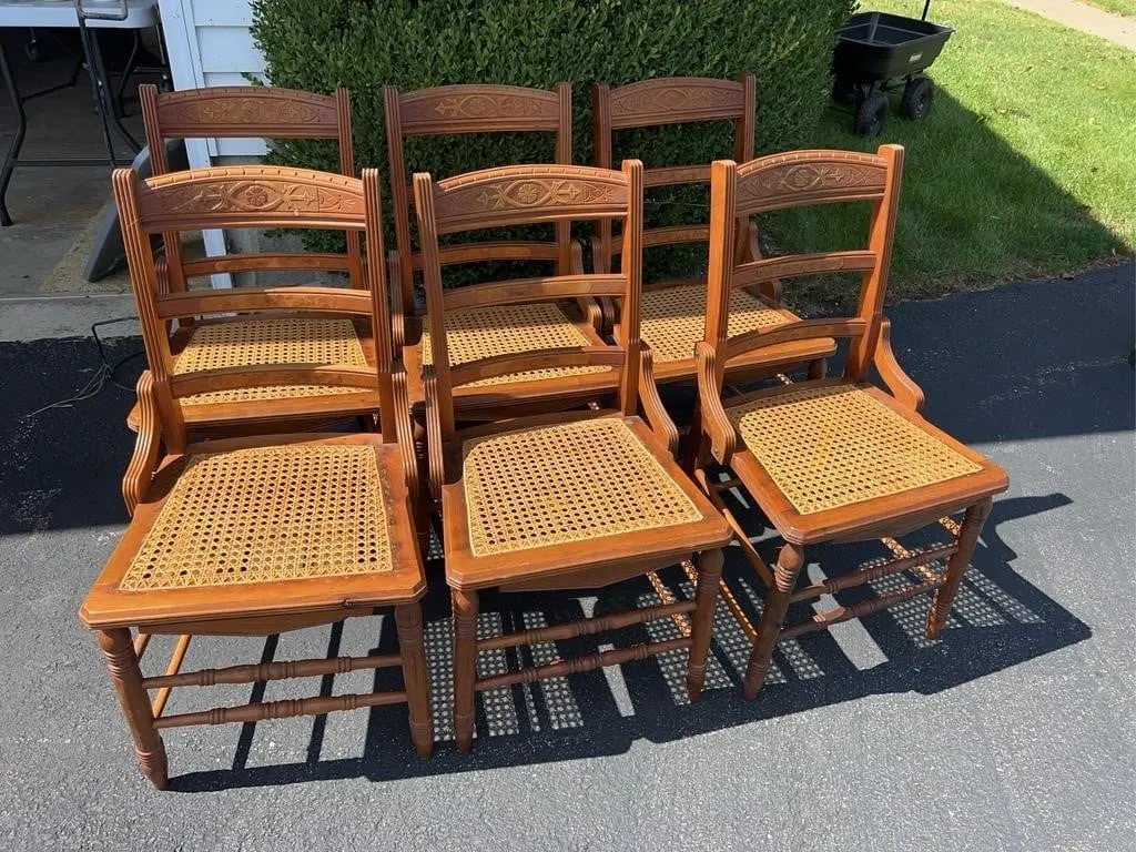 Set of 6 Carved Ladderback Dining Chairs