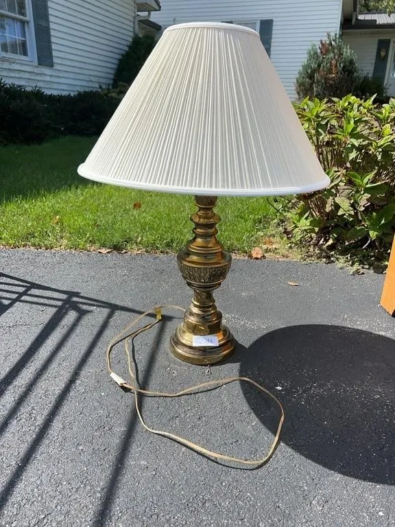 Brass Table Lamp with Pleated Shade