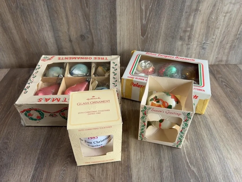 Vintage Hallmark European Glass Ornaments Set