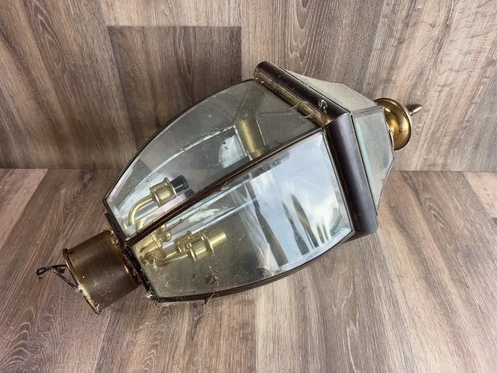Brass Hexagonal Post Light with Glass Panels
