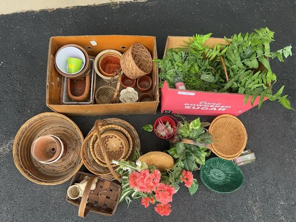 Woven Baskets with Planters & Faux Foliage
