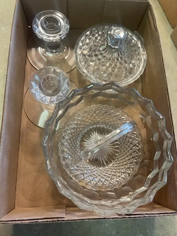 Pressed Glass Tableware & Candlesticks Group