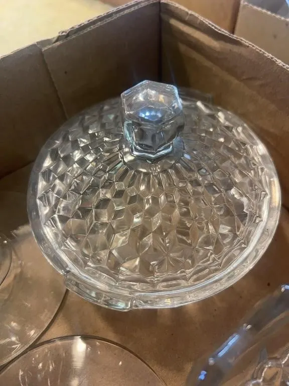 Clear Cut Glass Candy Dish & Glassware Lot