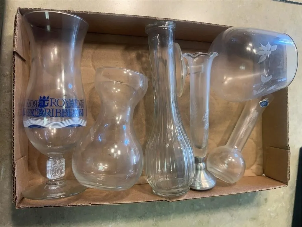 Assorted Glassware Lot with Hurricane Glass
